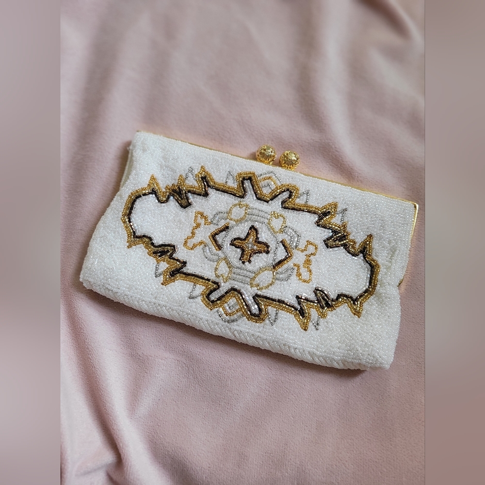 Beaded Vintage Japanese Bridal Clutch with Gold Details